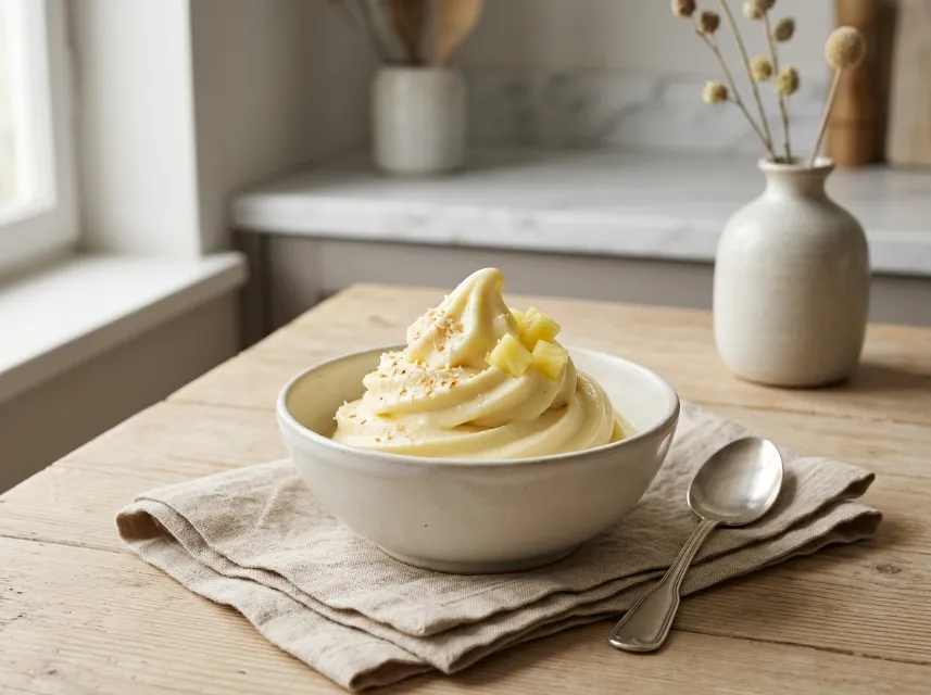 Cremiges Ananas-Softeis ohne Eismaschine