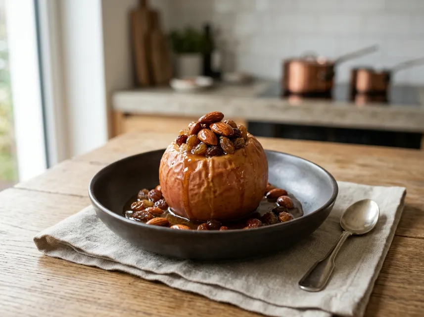 Klassische Bratäpfel mit Ahornsirup und Mandeln