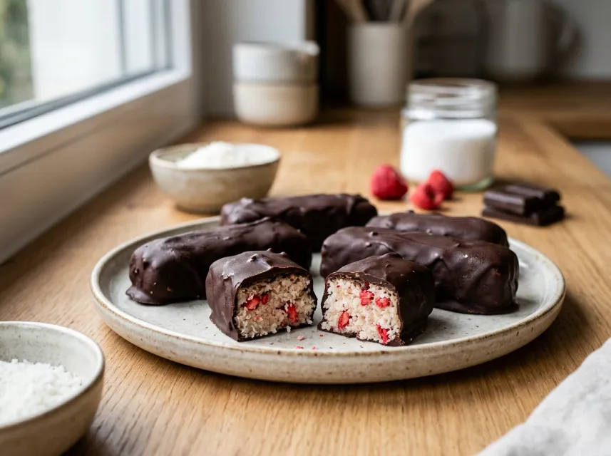 Zuckerfreie Erdbeer-Bounty-Riegel
