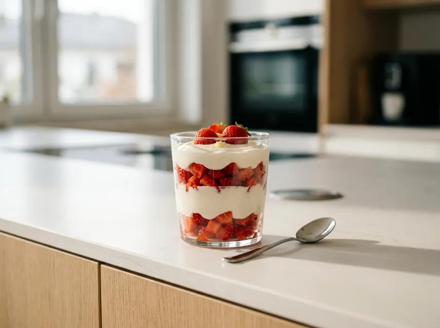 Schnelles Erdbeerquark-Dessert im Glas