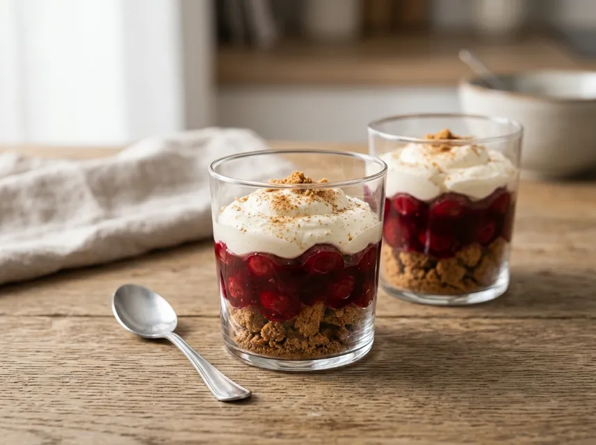 Lebkuchen-Kirsch-Dessert im Glas