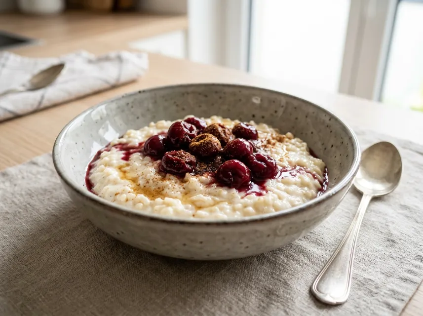 Cremiger Protein-Milchreis mit Kirschen