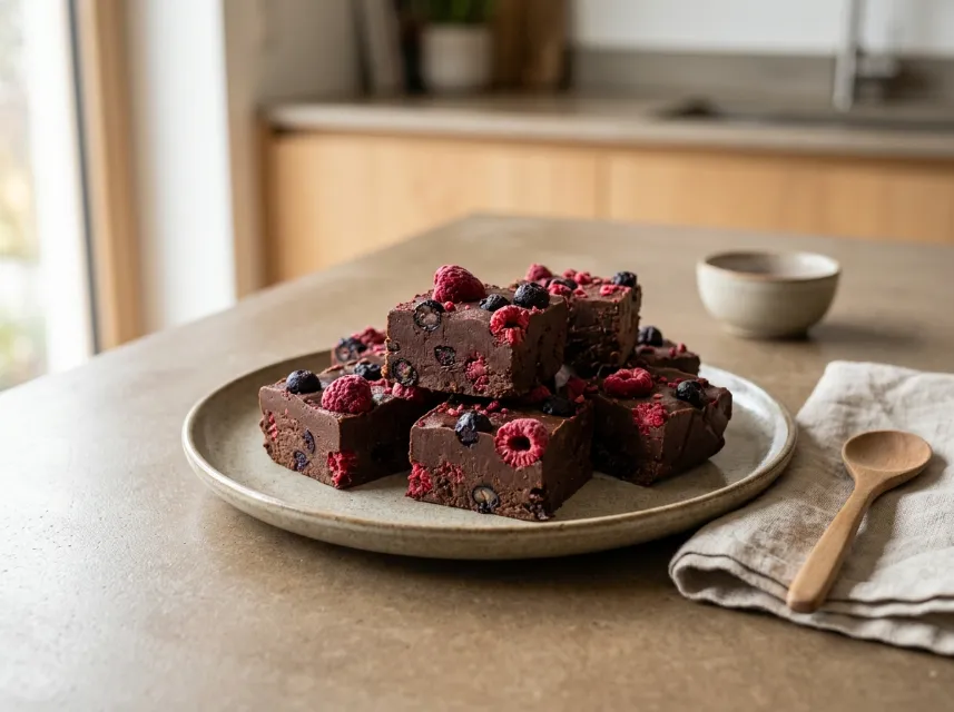 Schnelles Schoko-Beeren-Fudge ohne Zuckerzusatz Rezept