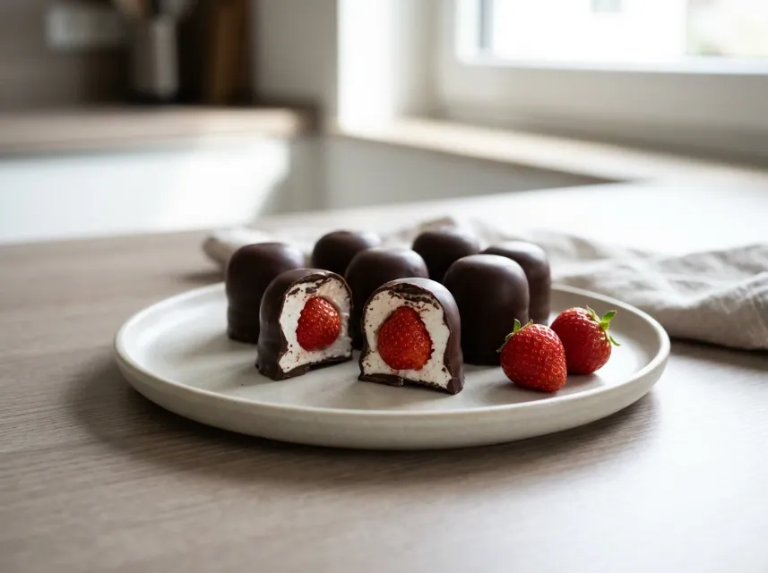 Gefüllte Schokoküsse mit Erdbeeren – Dessert mit nur 2 Zutaten